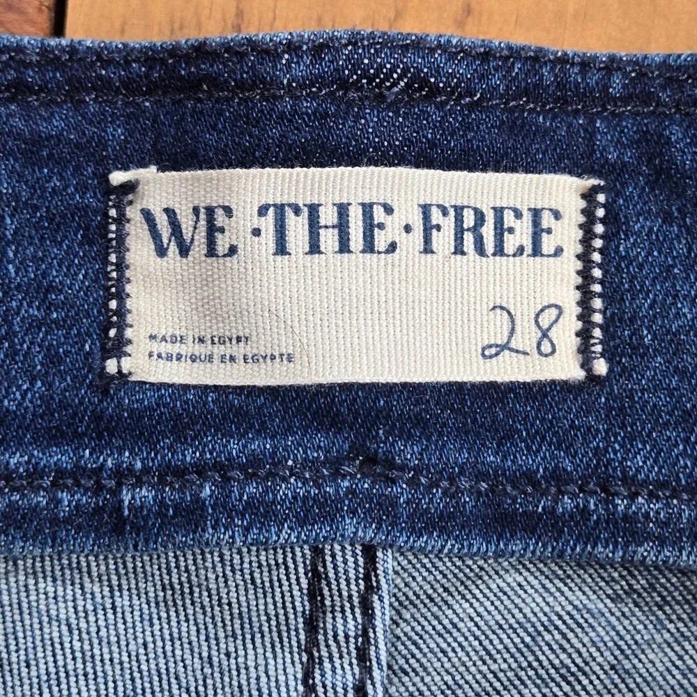 Free People We The Free Level Up Slit Bootcut Jeans Blue Flare Raw Hem 28x31
